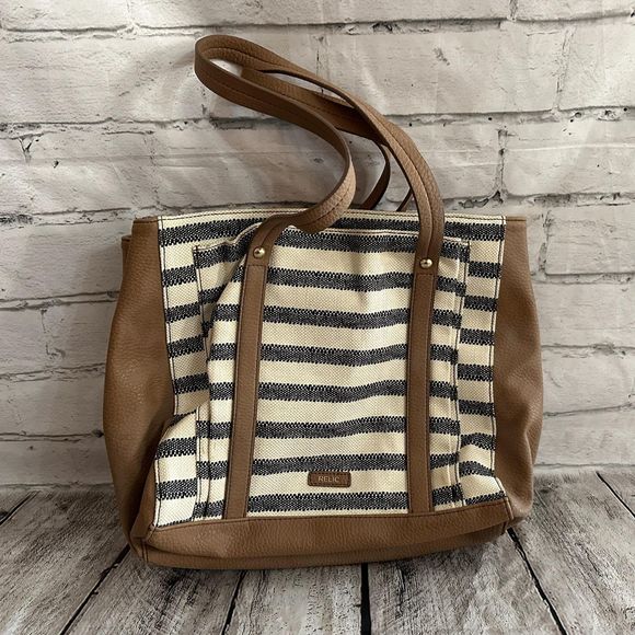 Relic by Fossil Navy and White Fabric Shoulder Bag With Brown Trim, Pre-owned - Picture 1 of 6